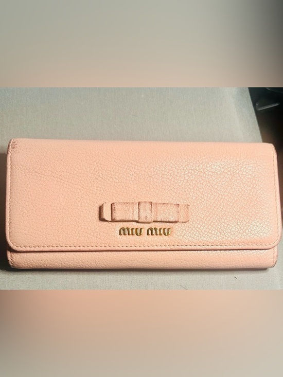 Miu Miu Handbags - Miu Miu Madras Fiocco Bow Continental Wallet Blush Pink Leather COA -EUC